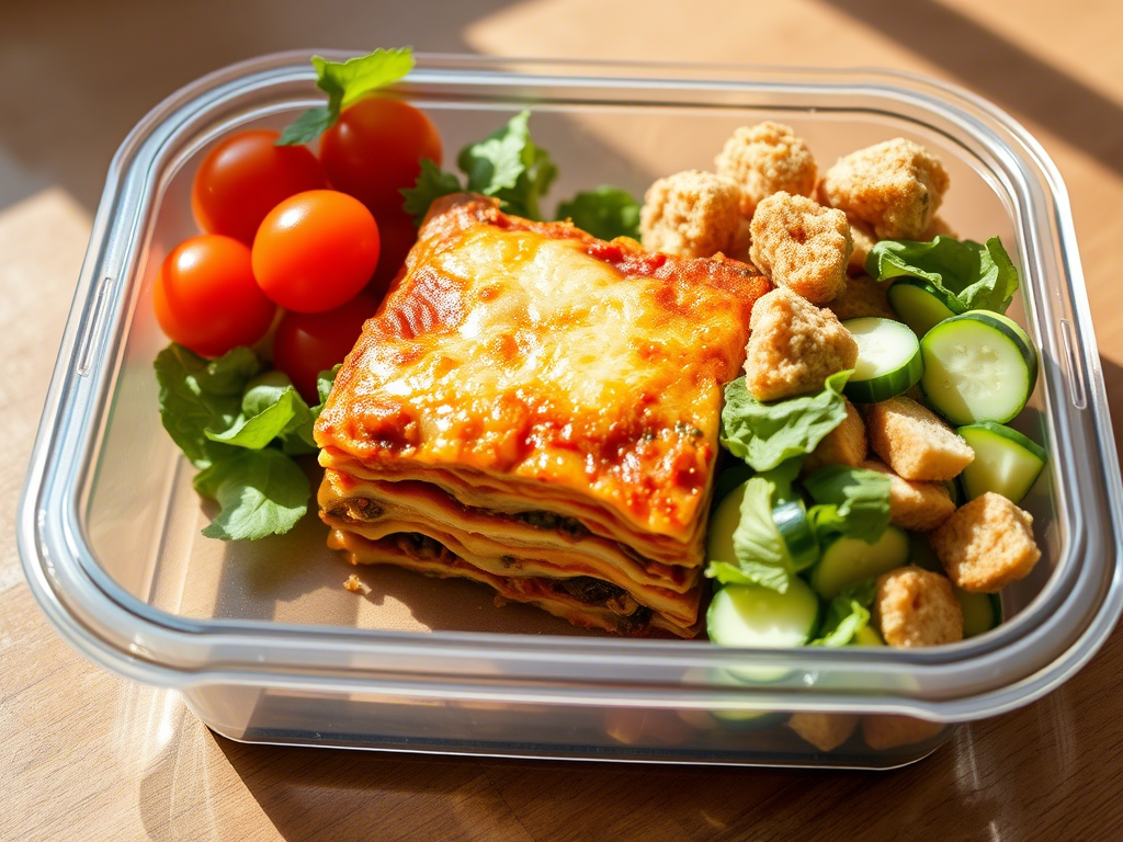 meal prep lasagna layers with baked pasta from a homemade lasagna recipe