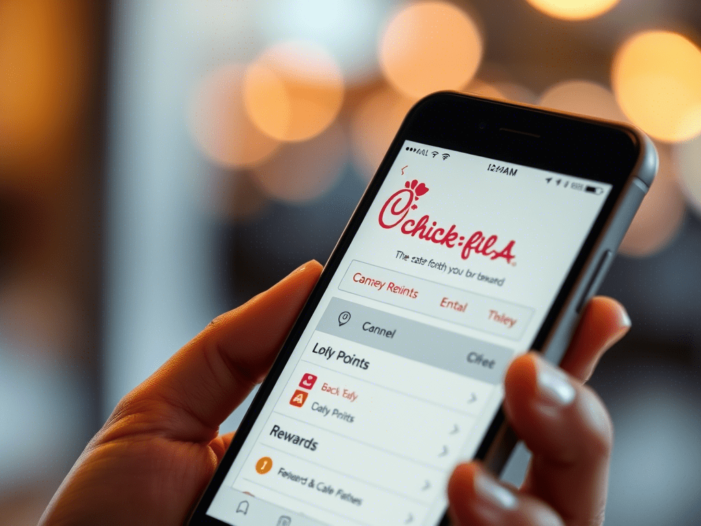 "Chick Fil A app showing reward points and exclusive deals"