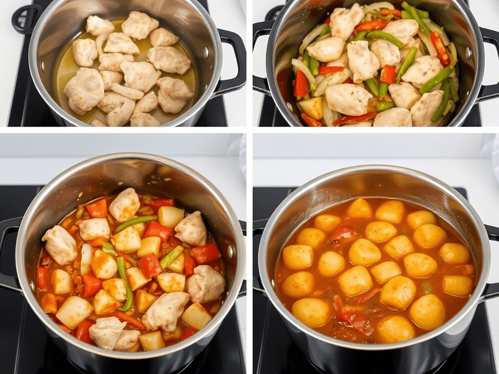 How to make pollo guisado step by step in a cooking collage