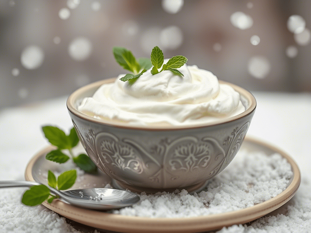 "Classic vanilla snow cream recipe in a bowl – easy homemade snow ice cream"