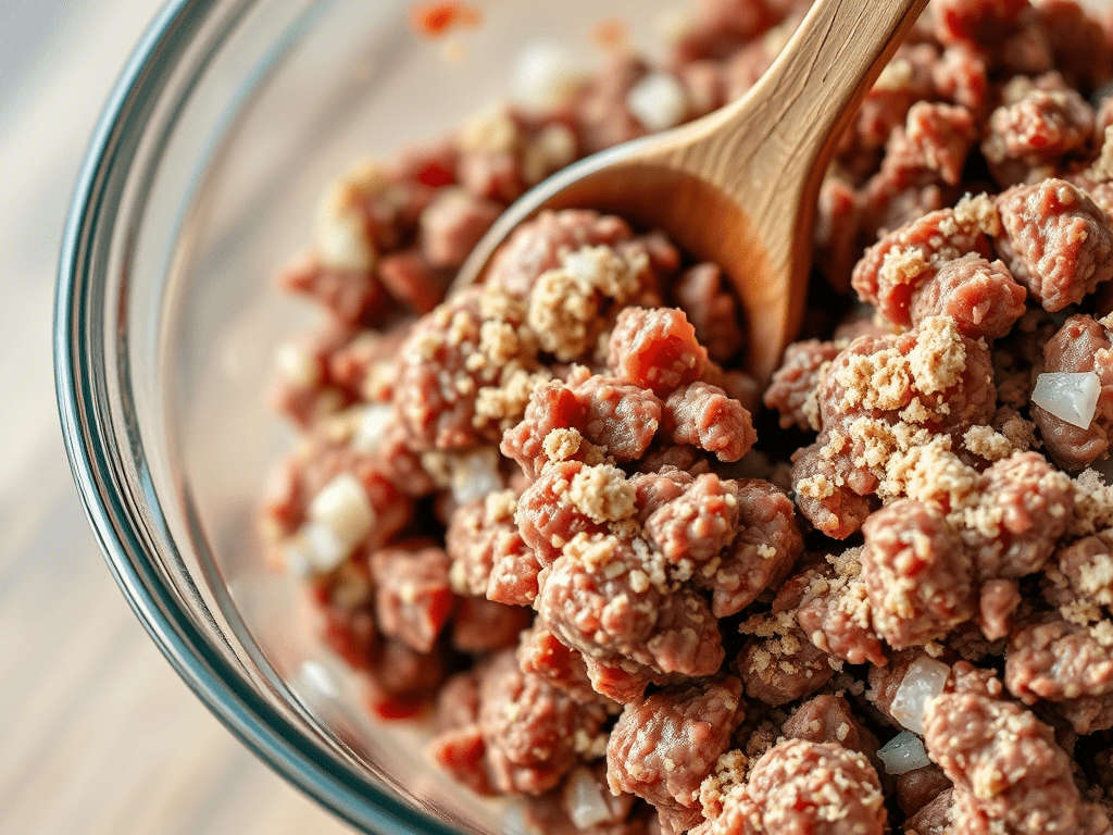 “mixing betty crocker meatloaf ingredients in glass bowl”
