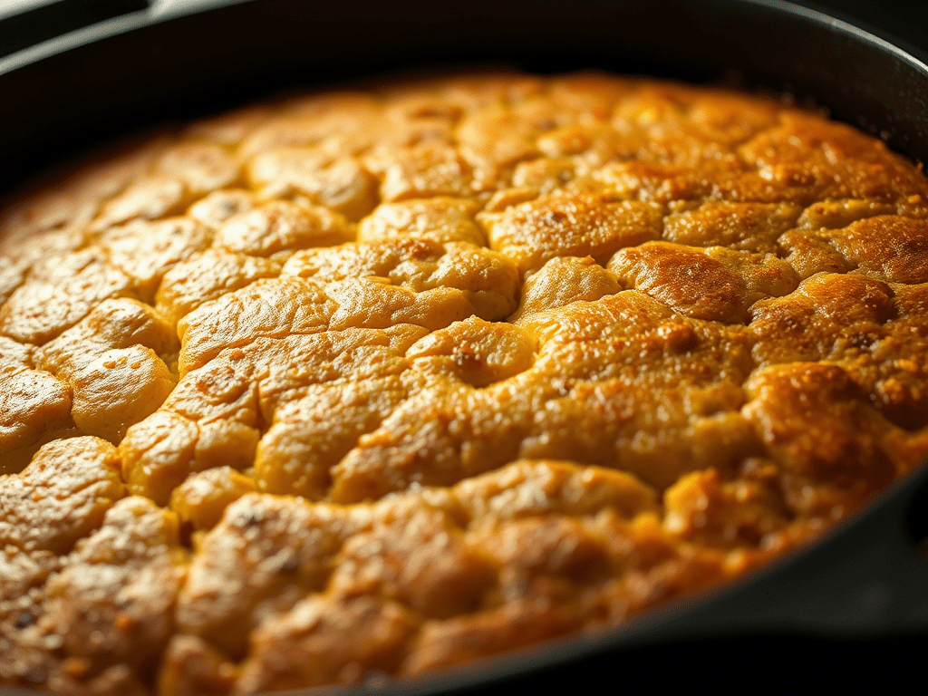 Jiffy hot water cornbread frying in a cast iron skillet