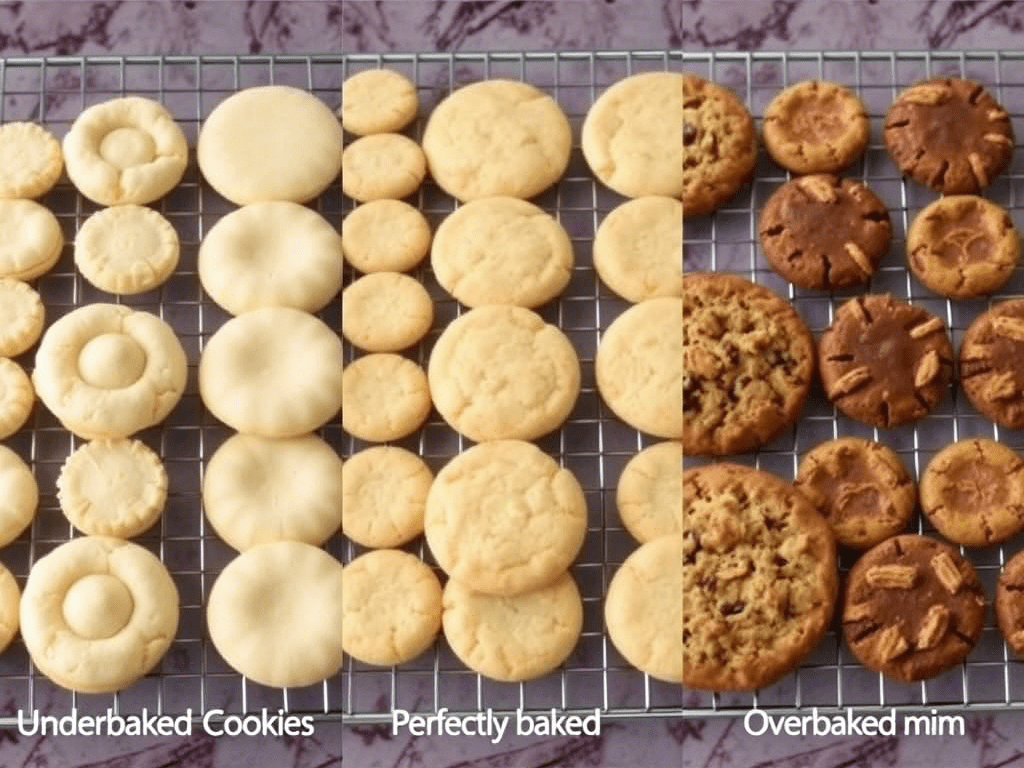 “cookie baking mistakes using boxed cookie mix showing different bake levels”