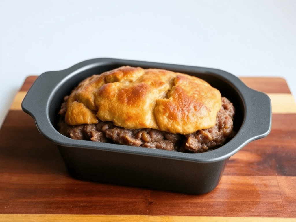 “1 lb betty crocker meatloaf fresh out of oven in mini pan”
