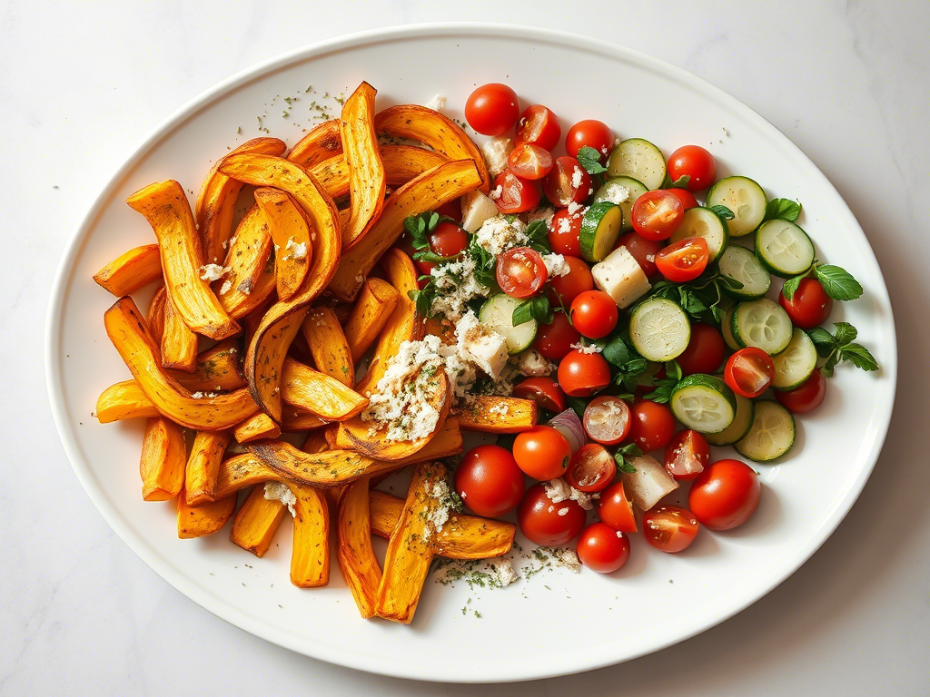 A vibrant spread of air fryer butternut squash, featuring butternut squash air fryer cubes, butternut squash in air fryer fries, and squash in air fryer salad toppings, all beautifully plated and seasoned for visual appeal.