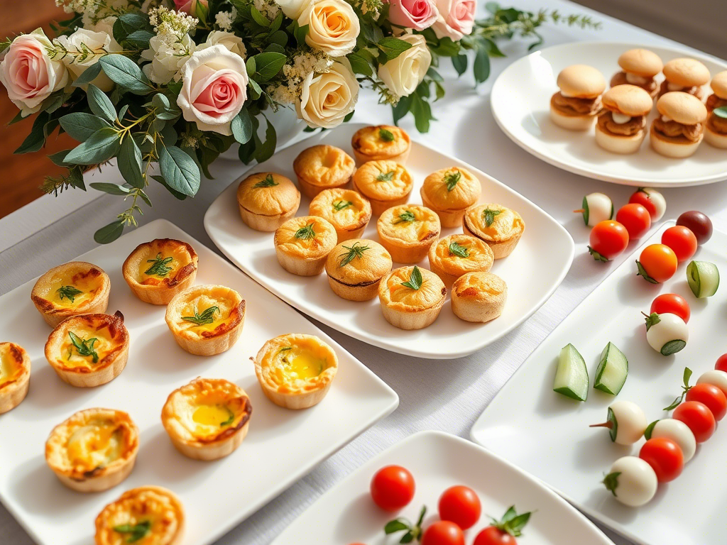 “baby shower finger foods including mini sandwiches and bite-sized appetizers”
