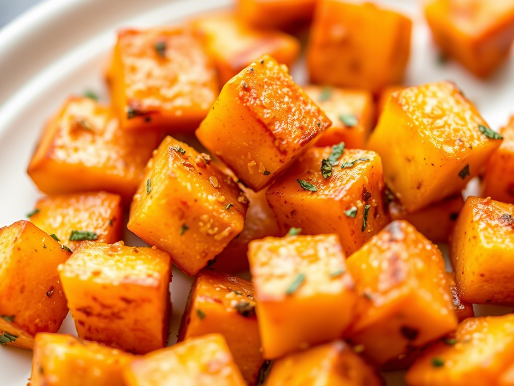 A vibrant spread of air fryer butternut squash, featuring butternut squash air fryer cubes, butternut squash in air fryer fries, and squash in air fryer salad toppings, all beautifully plated and seasoned for visual appeal.