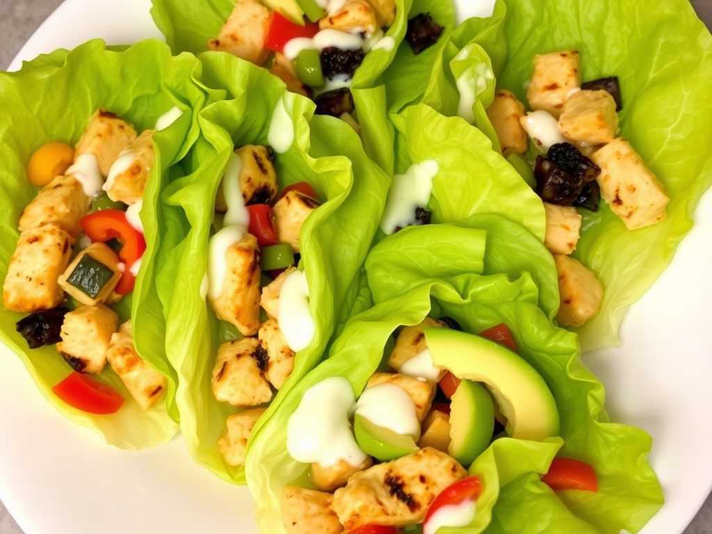 chicken lettuce wraps with avocado and bell peppers for healthy lunch