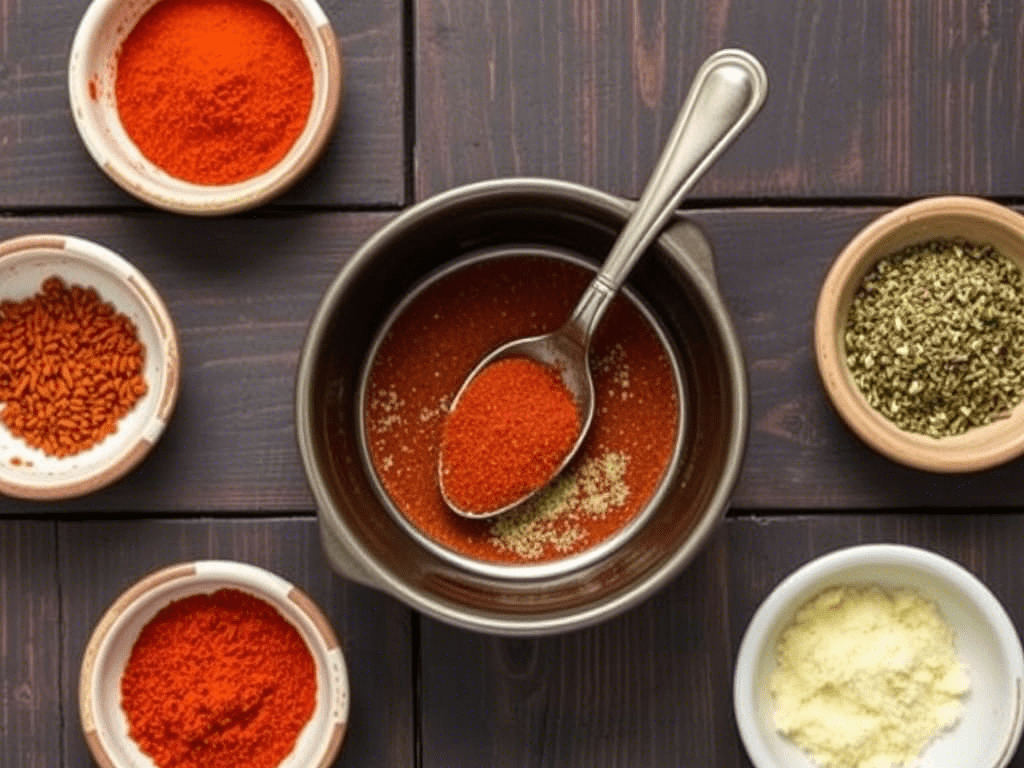 Homemade blackened seasoning spices in bowls on a rustic table
