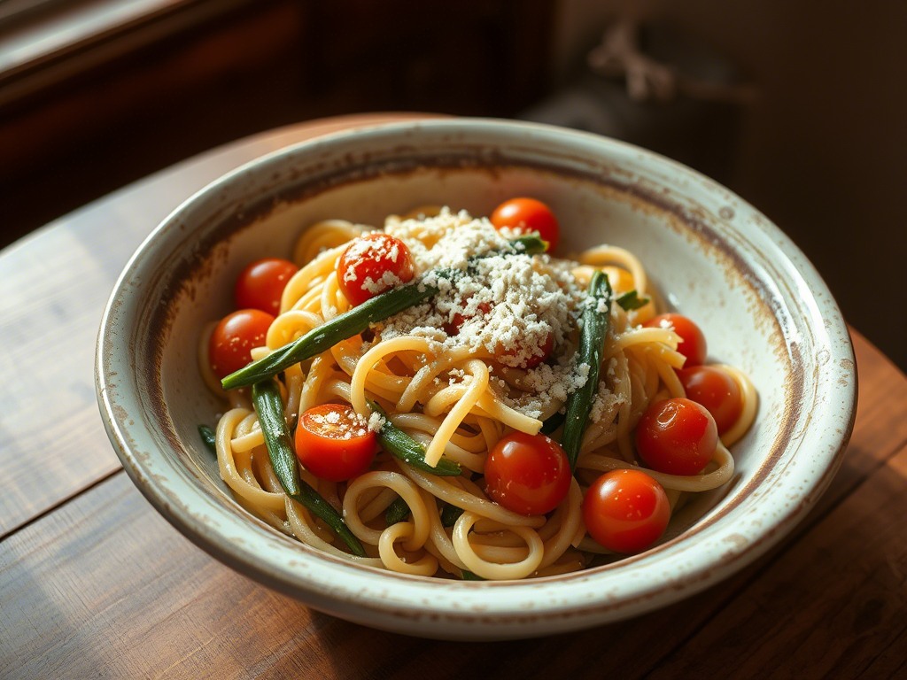 baby broccoli recipe with crocolini, pasta, and tomatoes