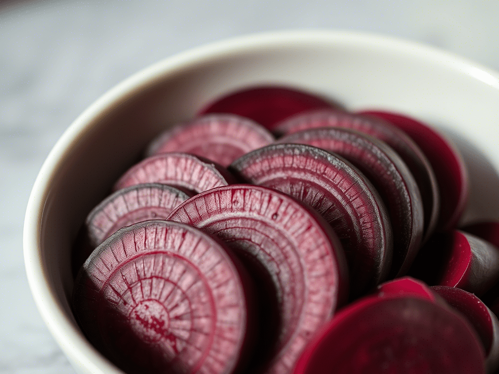 “cooked sliced betabel served in a small bowl”