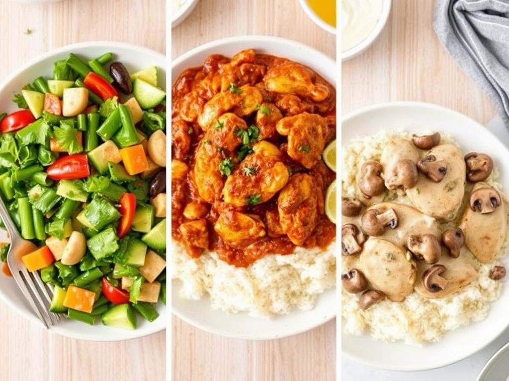 Different flavor variations of chicken over rice displayed on plates