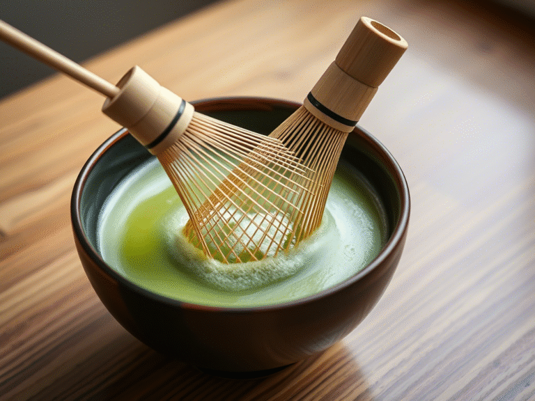how to make matcha using a bamboo whisk in a traditional bowl