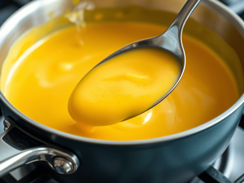 “creamy aji de gallina sauce on spoon showing smooth texture and rich color”