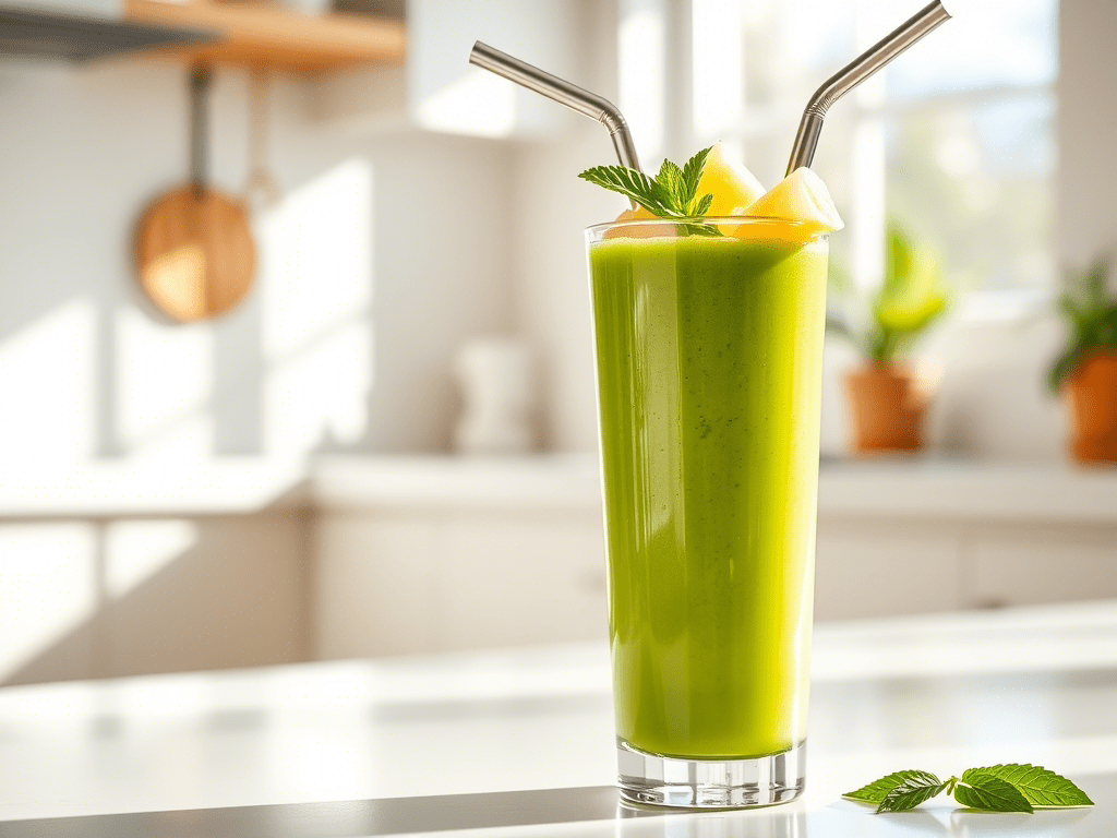 healthy green smoothie to help with weight loss made with spinach and pineapple