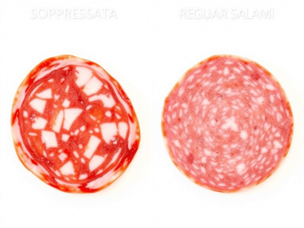 Visual comparison between soppressata and salami slices