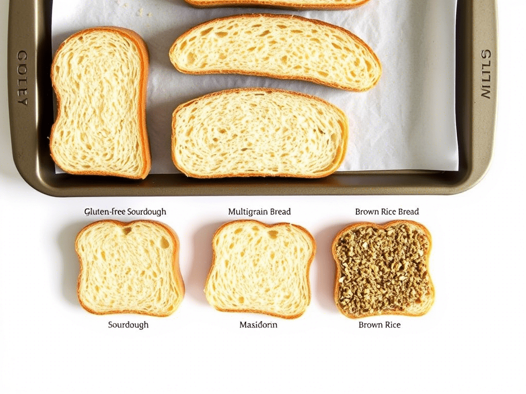 “gluten free croutons before and after baking on tray”