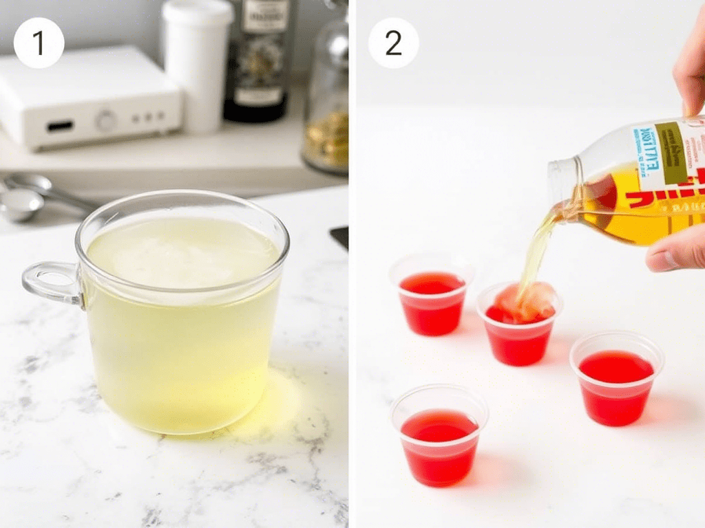 “step-by-step jello shots recipe preparation process with gelatin and alcohol”
