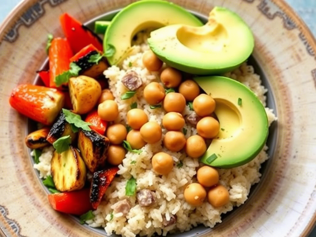 Healthy lunch bowl with rice made in an Instant Pot rice cooker
