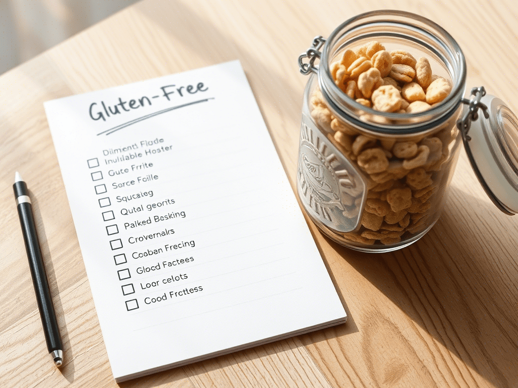 “what cereals are gluten free label checklist beside cereal jar”