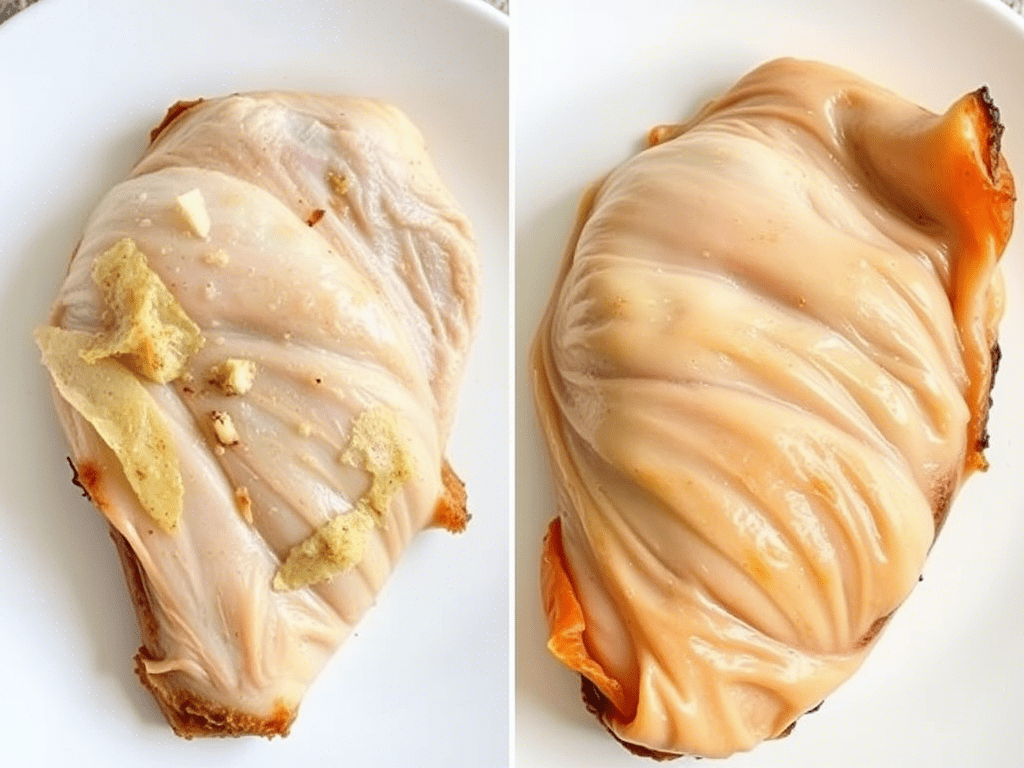 Visual comparison of under-marinated and over-marinated chicken