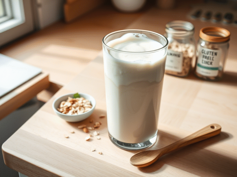 Two glasses of creamy oat milk with certified gluten-free oats versus regular oats - visual guide for gluten-conscious consumers