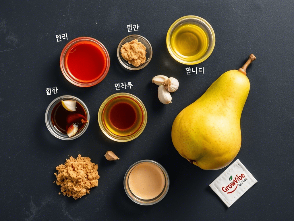 Key Korean BBQ sauce ingredients including gochujang, garlic, sesame oil, and soy sauce