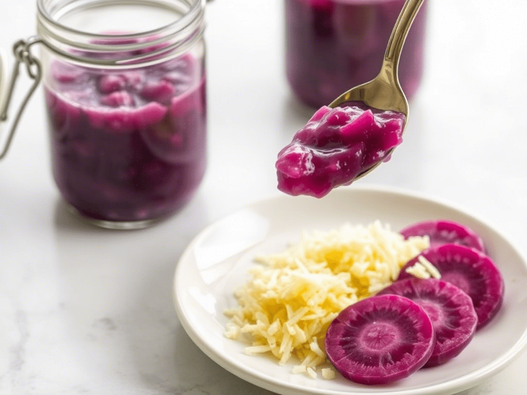 Homemade ube halaya, a creamy Filipino food dessert made from purple yam and condensed milk.
