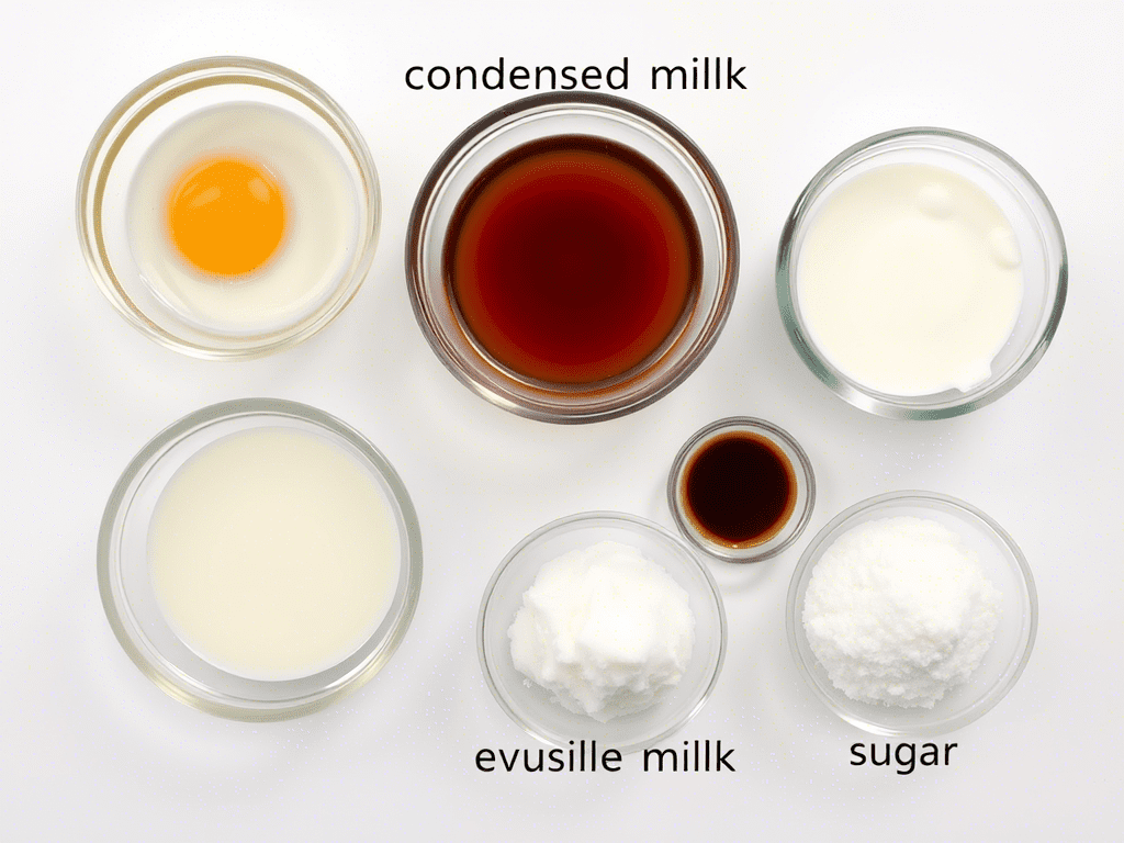 "Ingredients needed to make Venezuelan quesillo from scratch"