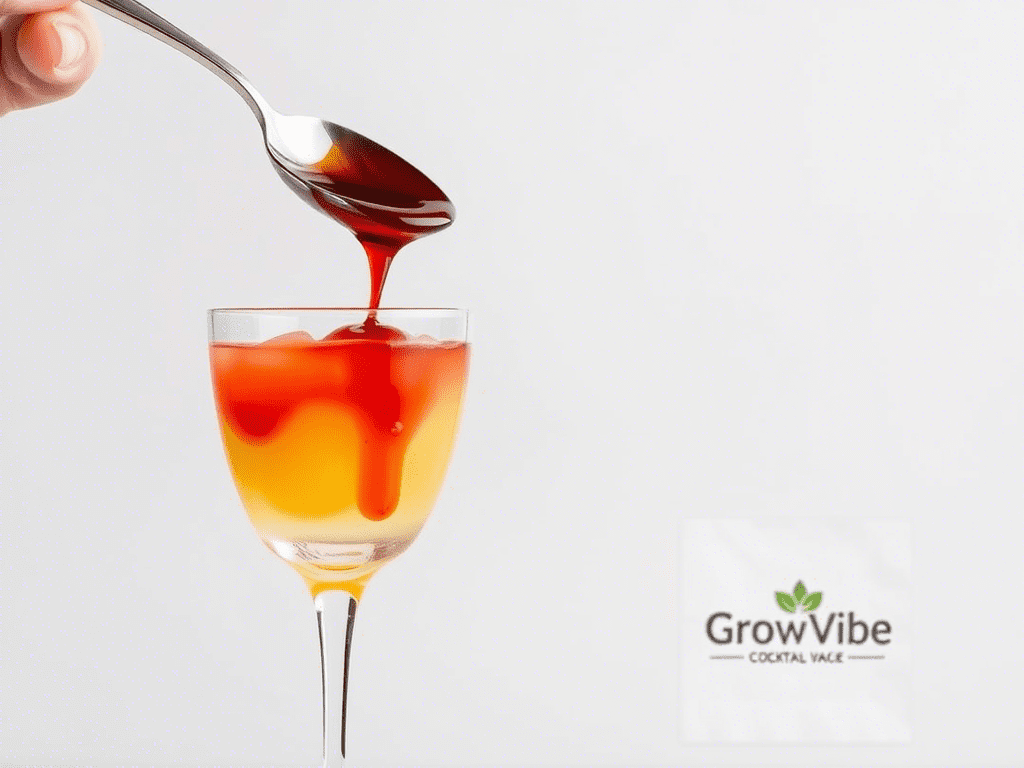 Grenadine being poured slowly into a tequila sunset cocktail to create a layered effect.