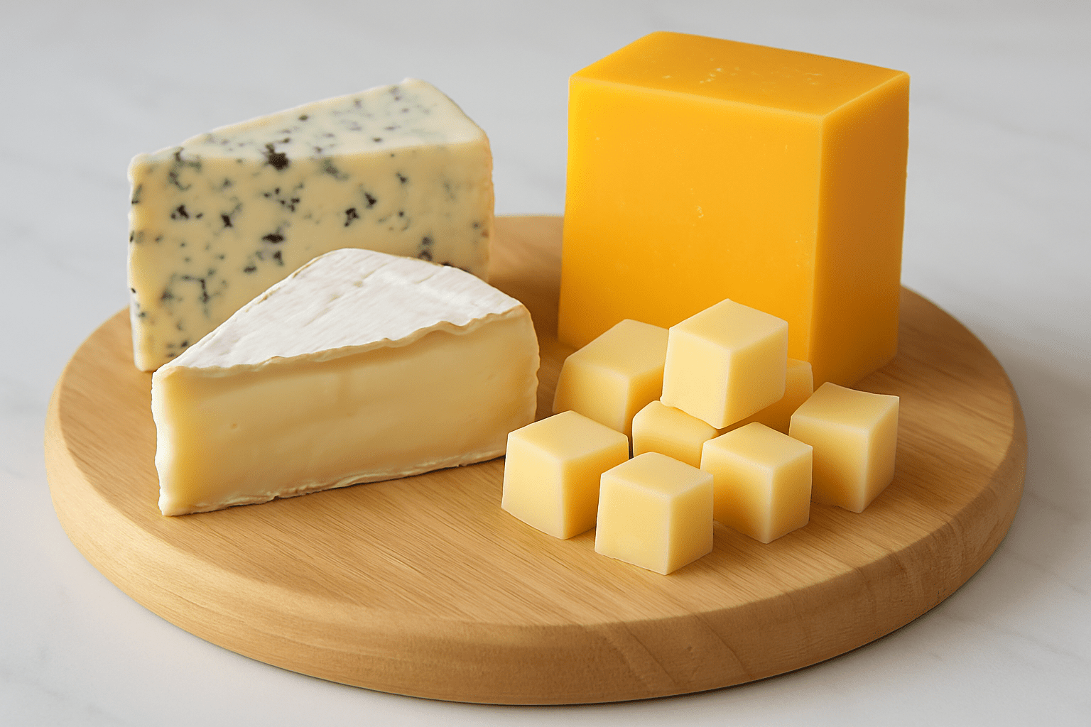 Close-up of assorted Aldi cheese products arranged on a wooden surface, highlighting various packaging styles relevant to recent Aldi cheese recall alerts