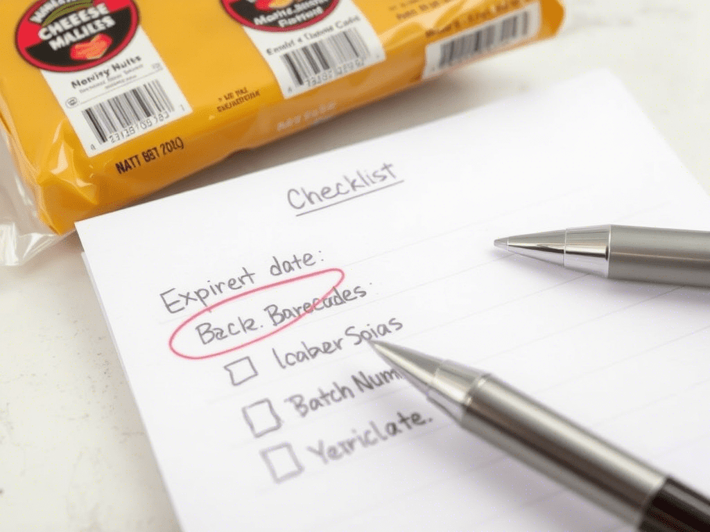 “Label details on cheese packaging showing expiration date and lot number for Aldi recalls verification”