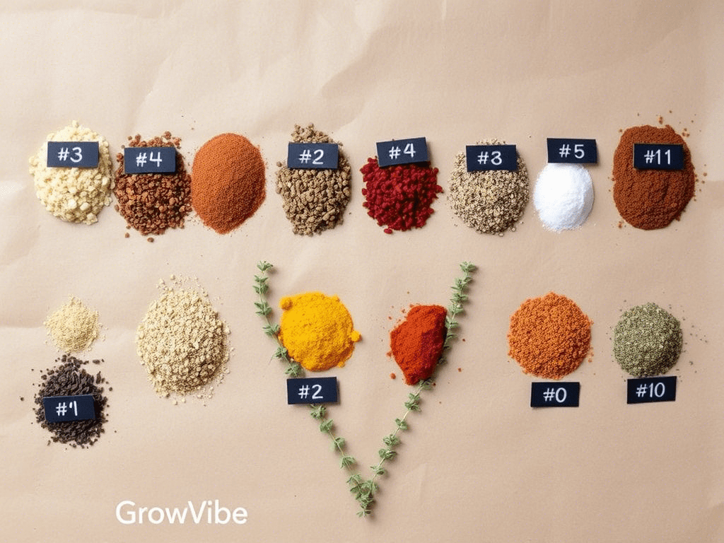 Ten chicken seasoning blends on parchment paper with chalkboard tags