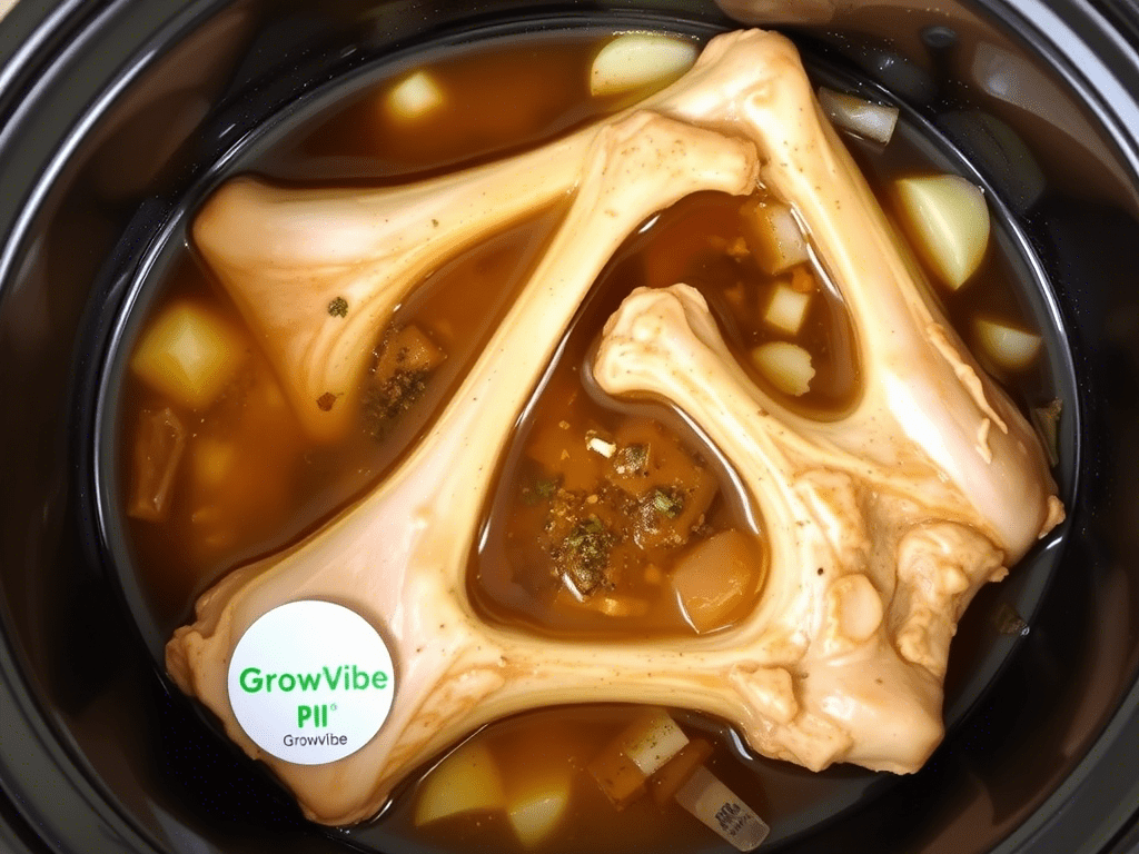 Pork neck bones in a slow cooker with onions, broth, and seasoning