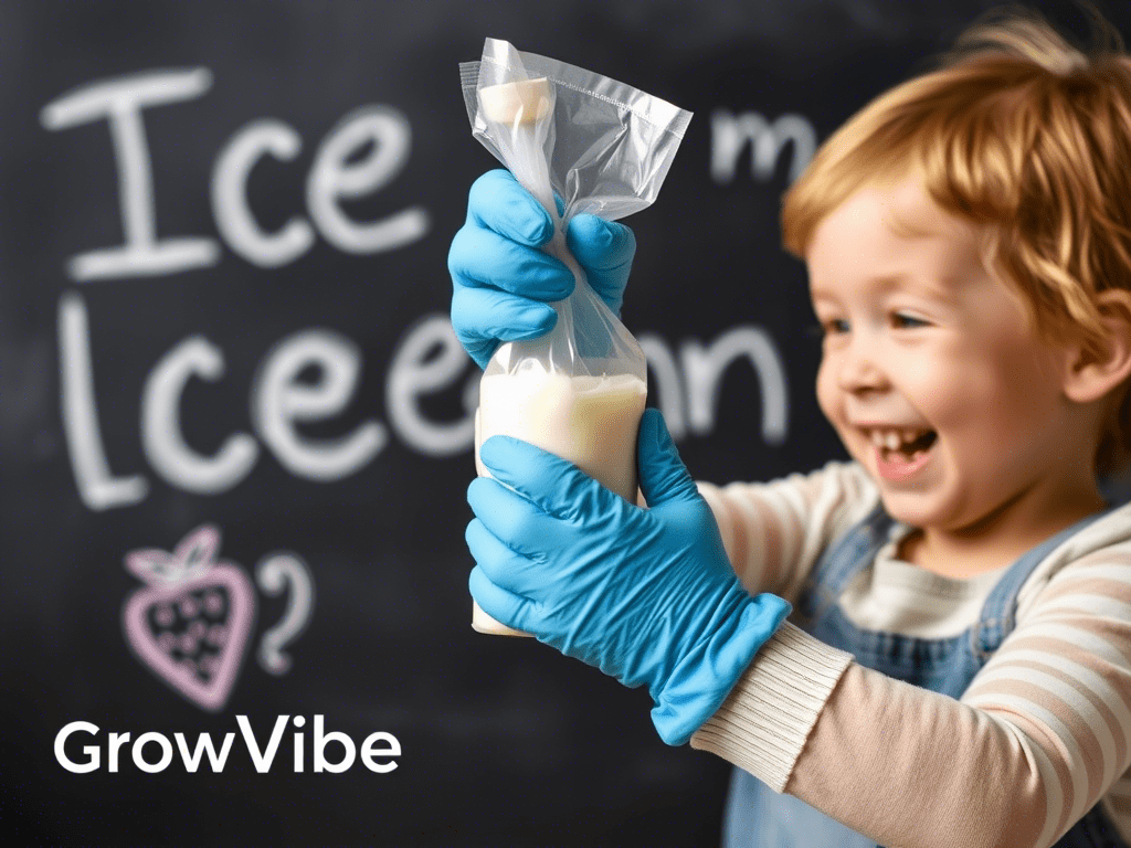 Kids doing the ice cream in a bag experiment while shaking the bag filled with ice and salt