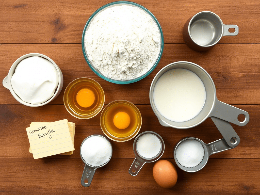 Ingredients for cream cheese pound cake including butter, cream cheese, flour, and eggs