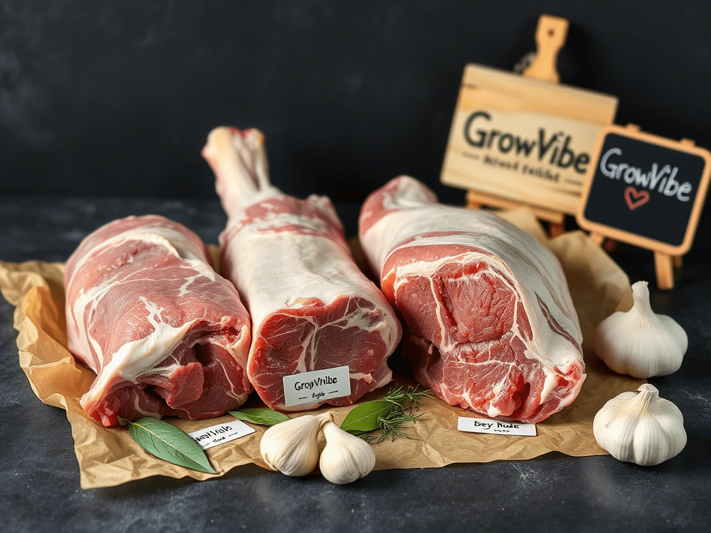 Raw neck bones from pork and beef on butcher paper with cooking aromatics