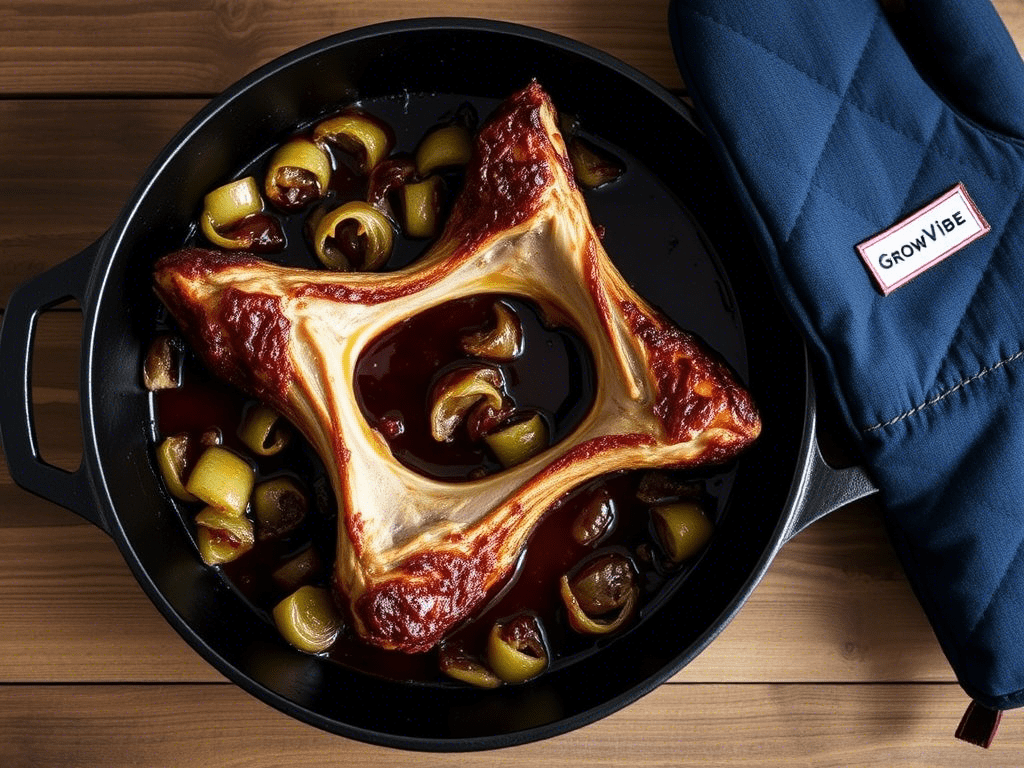 Oven-baked pork neck bones with crispy edges and caramelized onion