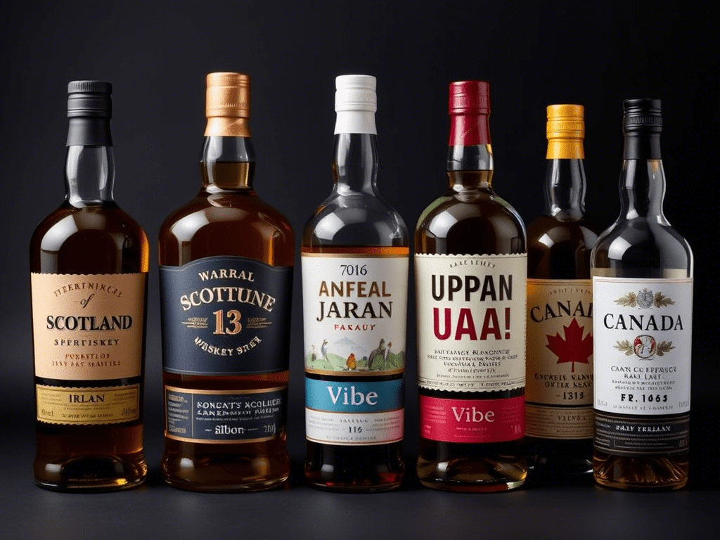 Various whiskey brands from around the world displayed together