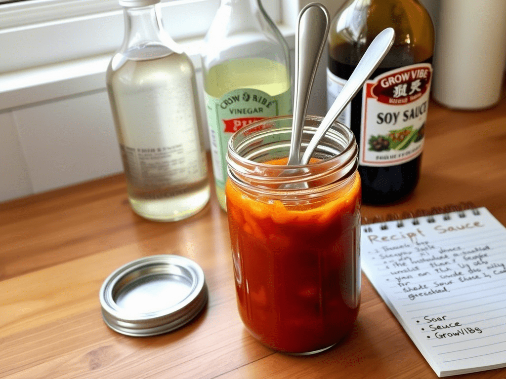Homemade sweet and sour sauce in jar with pantry ingredients – final thoughts on sweet and sour sauce recipe.