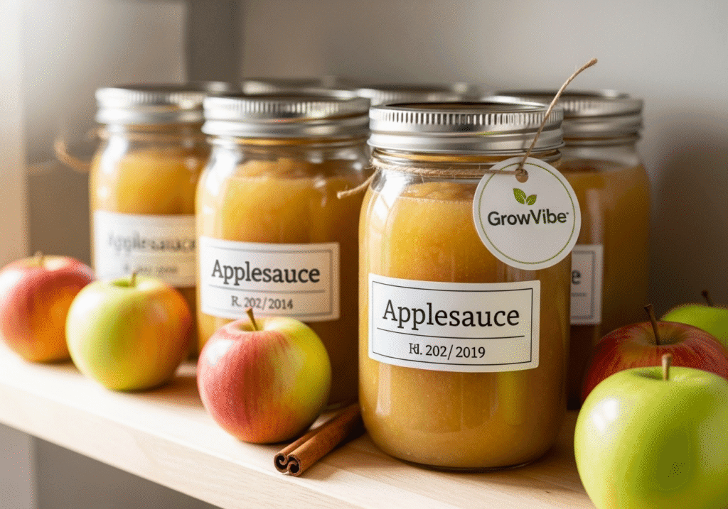Homemade applesauce recipe stored in glass jars ready for refrigeration or freezing