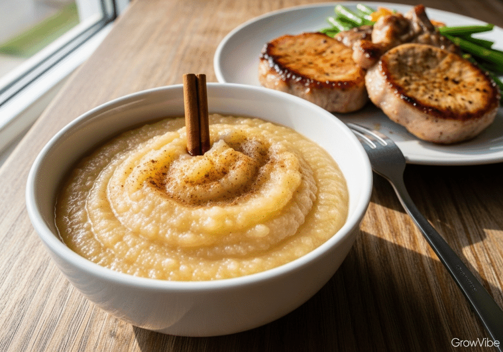 Serving homemade applesauce recipe as a side dish with pork chops